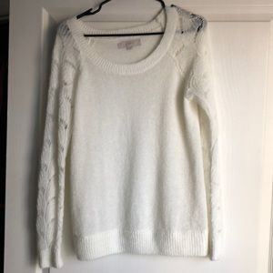 White eyelet sleeve sweater