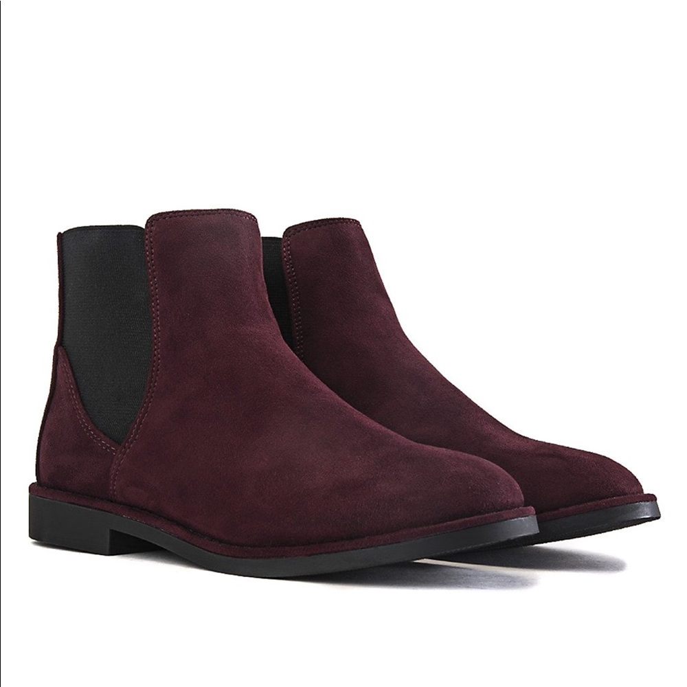 NIB Burgundy Wine Flat Heel Chelsea Ankle Booties - Picture 8 of 8