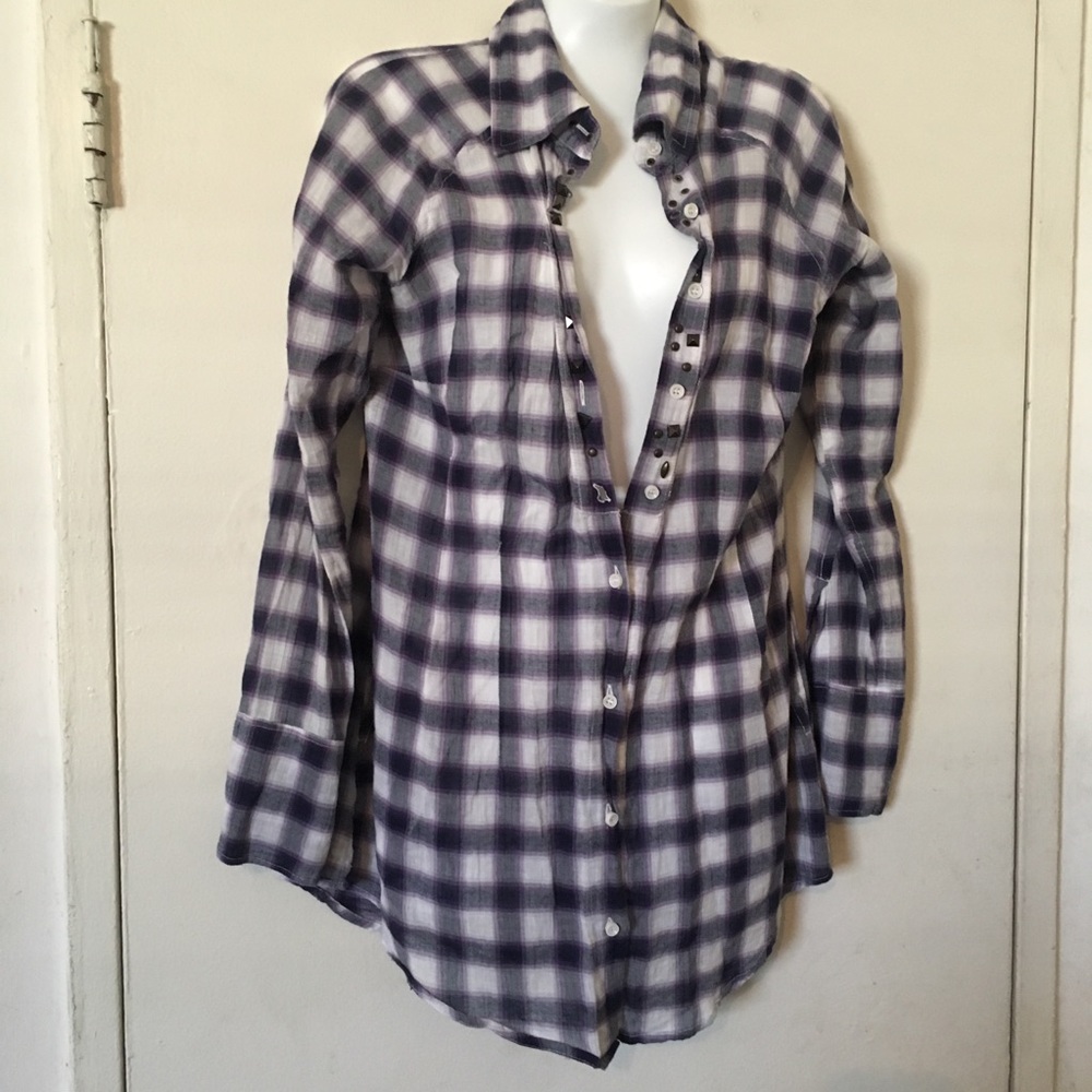 Free People plaid long sleeve shirt size small - Picture 1 of 8