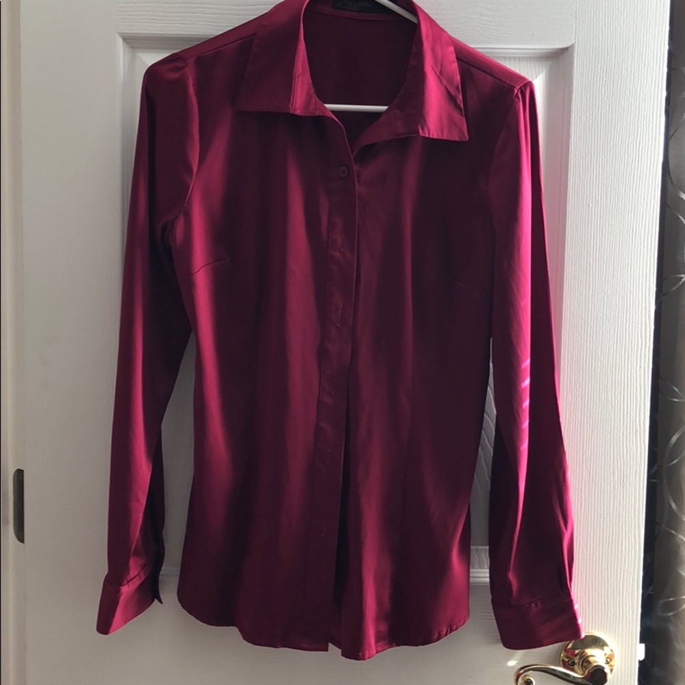 Fuchsia button down satin dress shirt