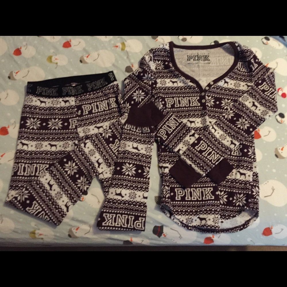 Pink Burgundy & White PJ Set XS