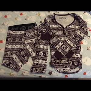 Pink Burgundy & White PJ Set XS