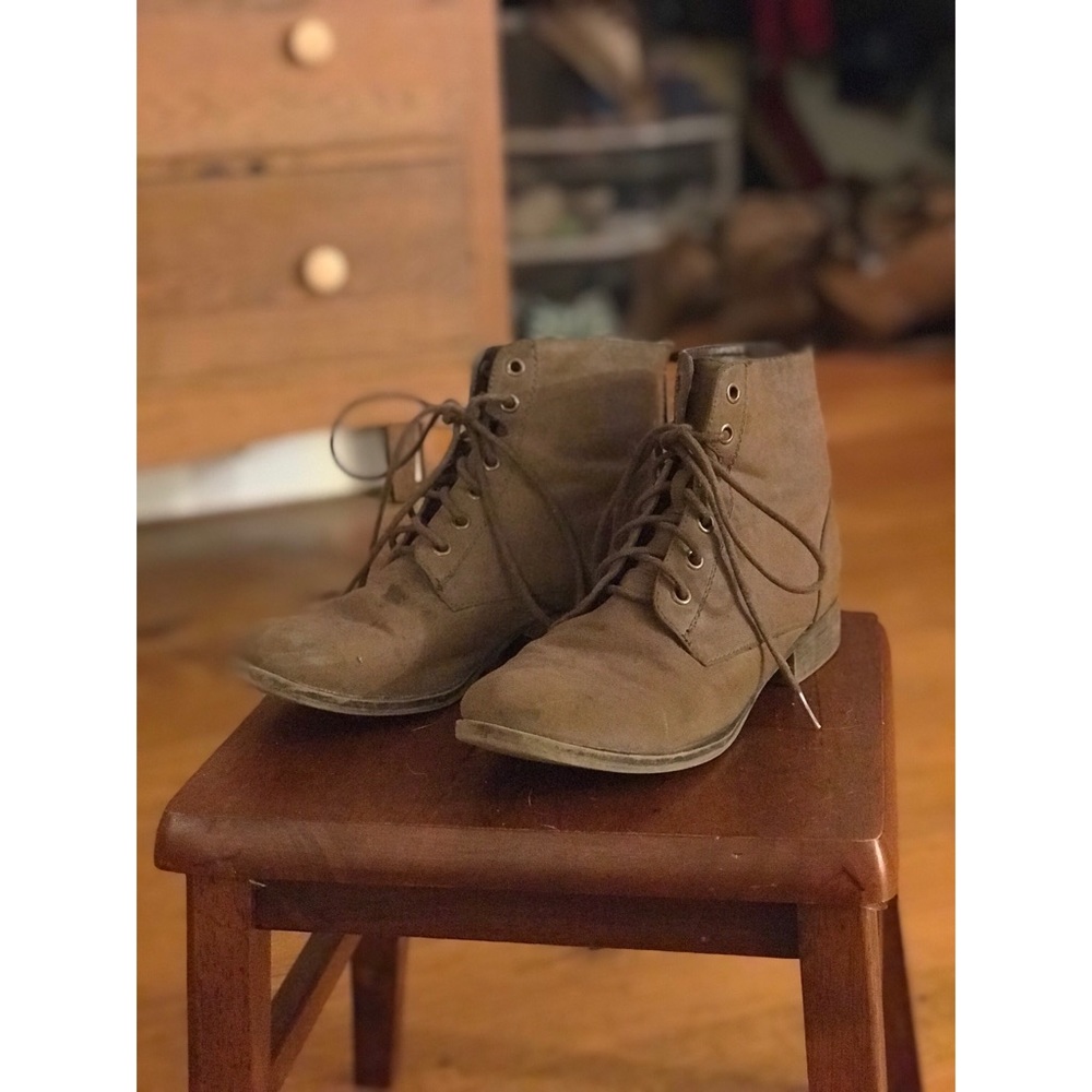 Dark brown tie up ankle booties
