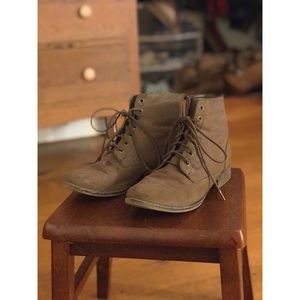 Dark brown tie up ankle booties