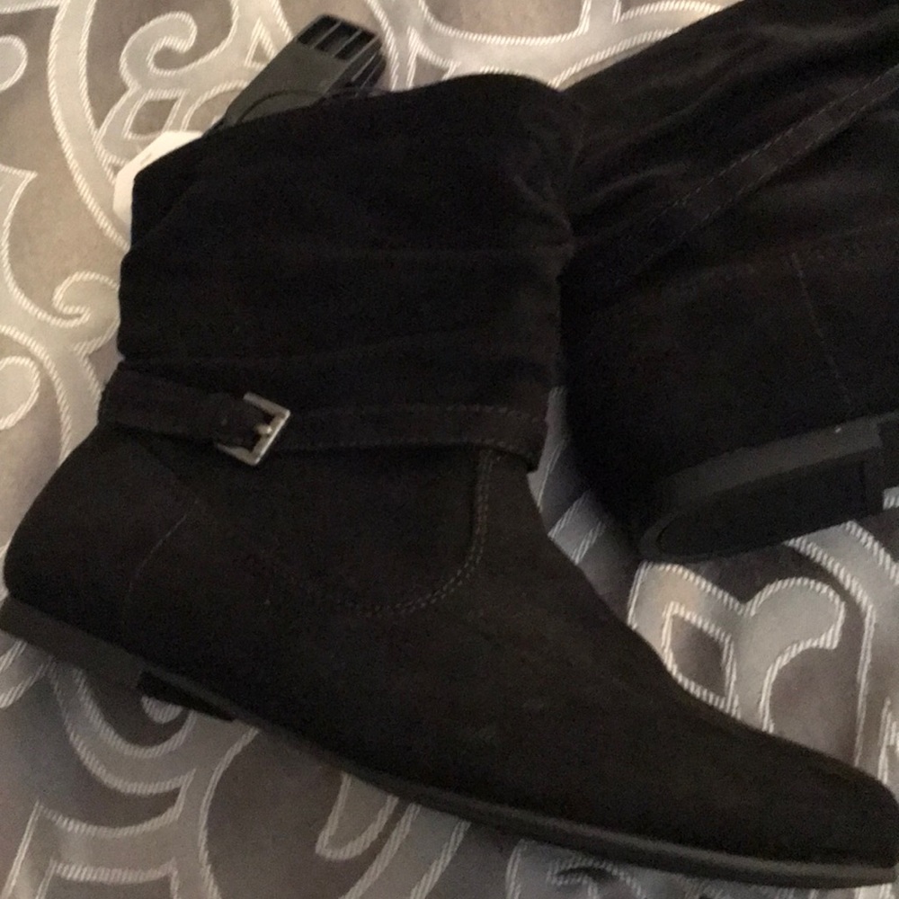 Black faux suede booties