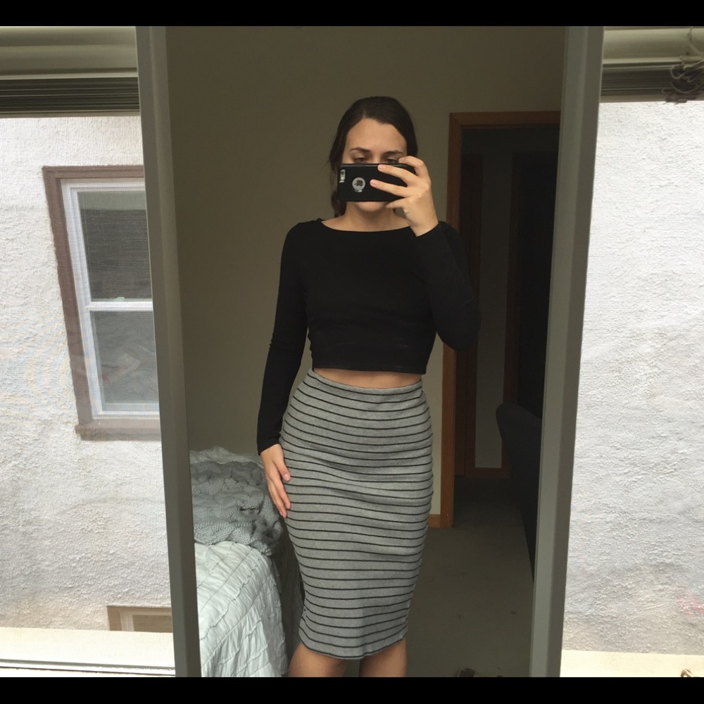 BDG Gray Striped Pencil Skirt