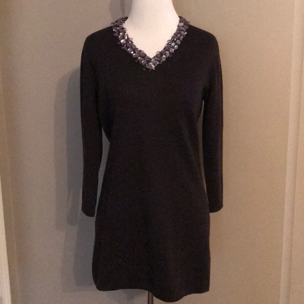 J. McLaughlin Jewel Neckline Grey Tunic Sweater SM