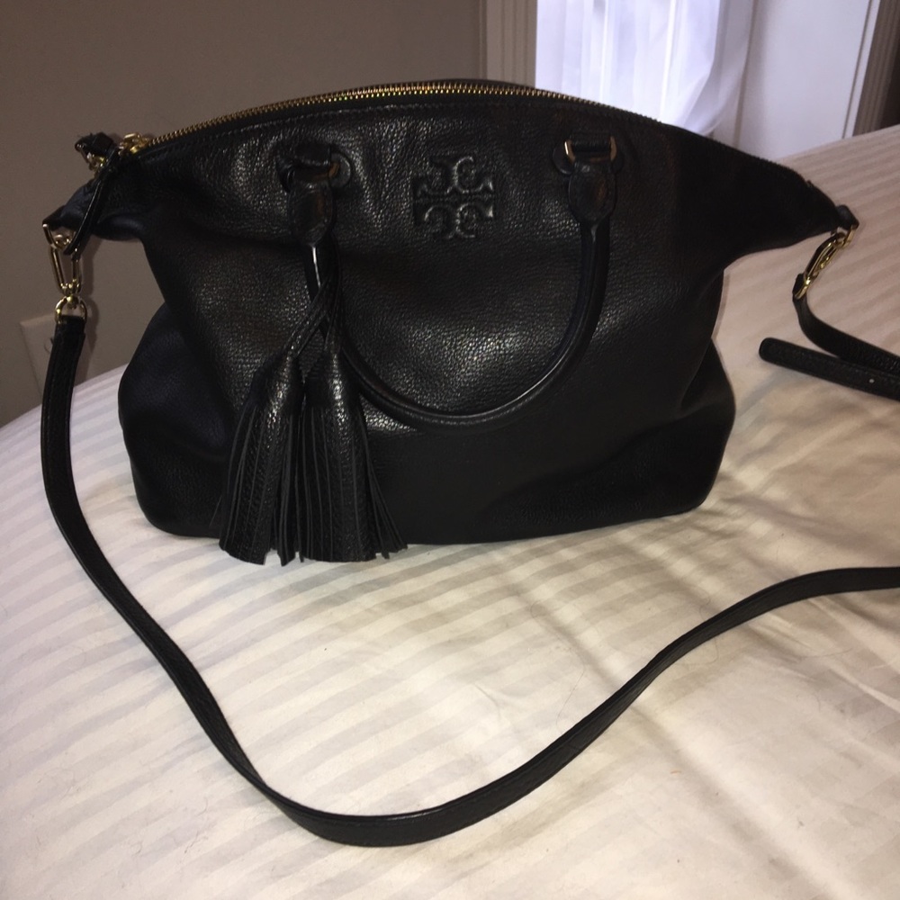 Tory Burch Pebbled Leather Shoulder Bag w Tassels