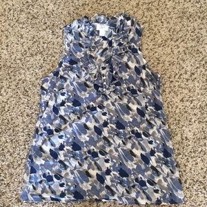 Sleeveless Blue Paint blouse with Pearl Buttons