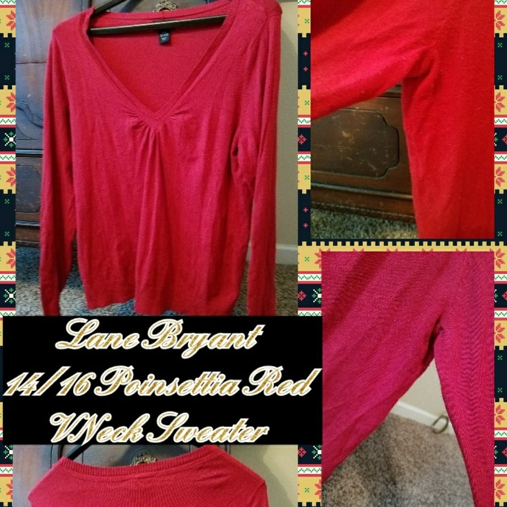 GUC 14/16 Lane Bryant Poinsettia Red Sweater