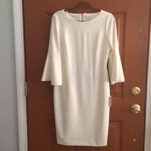 Calvin Klein dress, flared sleeve, winter white