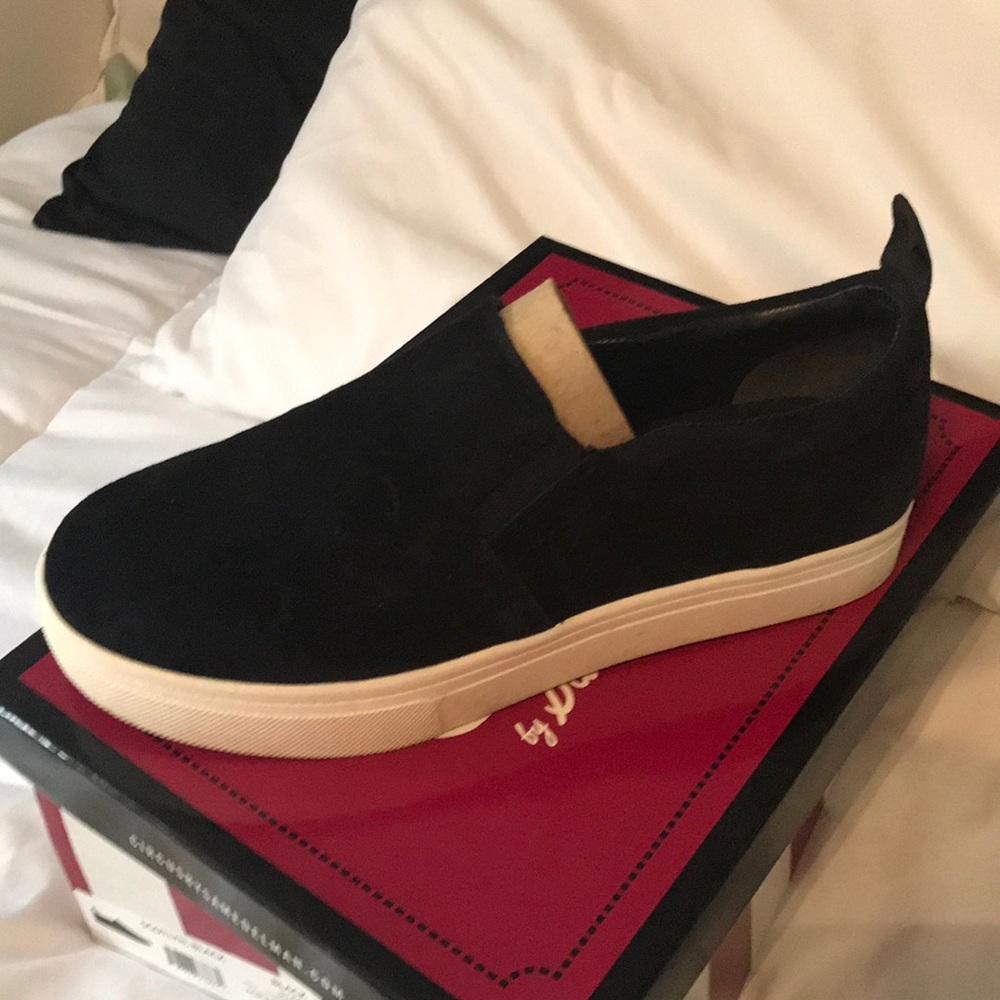 Black suede slip on’s