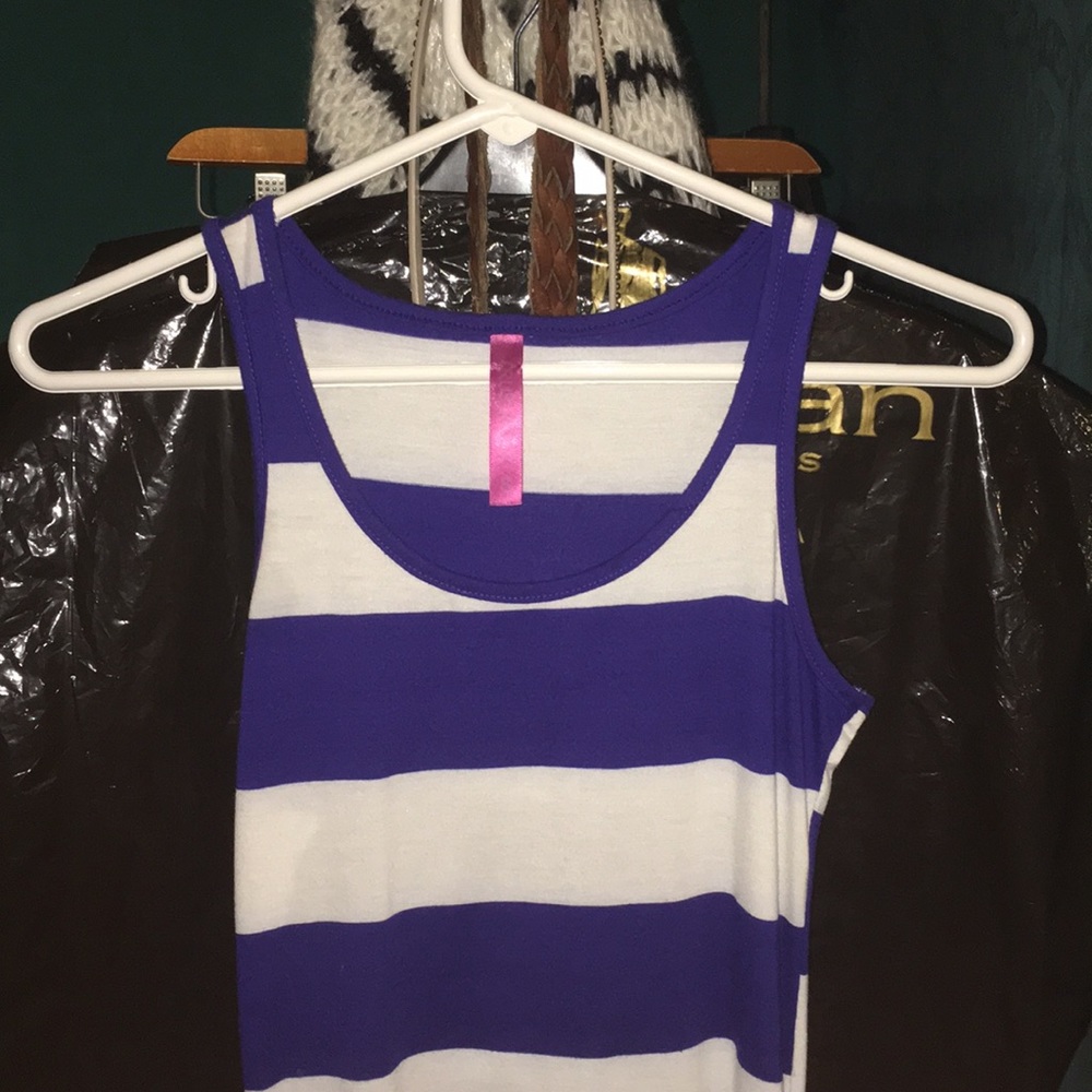 Blue and white stripped high low dress