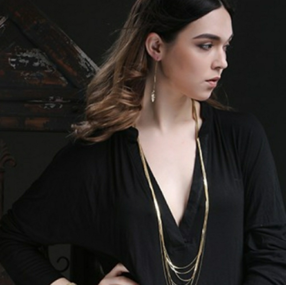 Gold Leaf Drop Dangle Earrings - Picture 2 of 5
