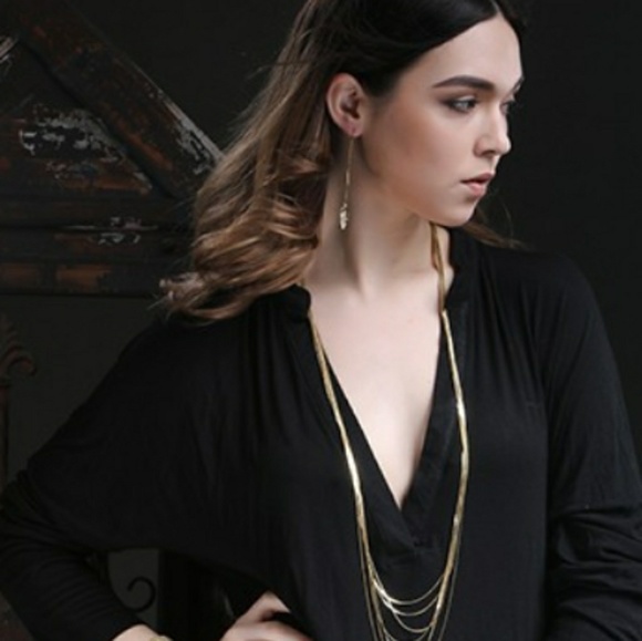 Gold Leaf Drop Dangle Earrings - Picture 2 of 5