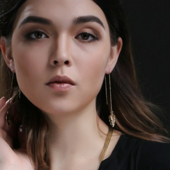 Gold Leaf Drop Dangle Earrings - Picture 3 of 5