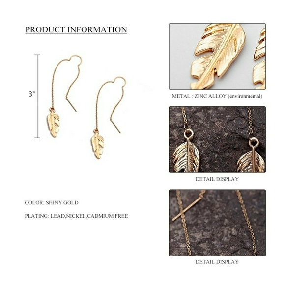 Gold Leaf Drop Dangle Earrings - Picture 4 of 5