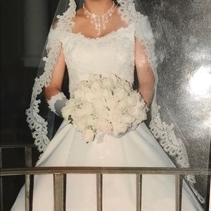 Woman’s White Floral Wedding Dress