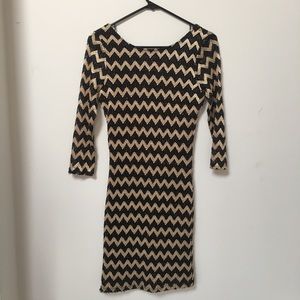 Black & Gold Zig-Zag Body Con Dress