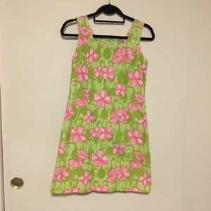 Vintage dress green pink flowers flamingos