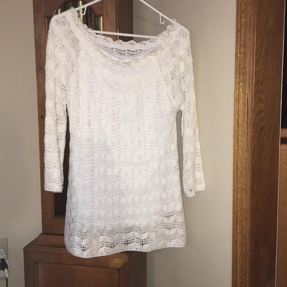 Off the shoulder White 3/4 sleeve knitted sweater