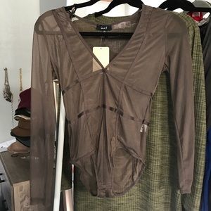 NWT taupe mesh bodysuit.