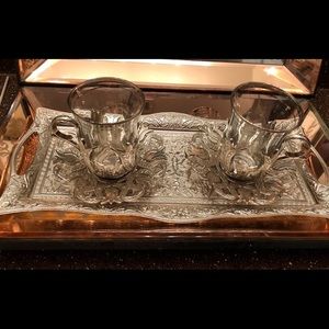 Silver glass tea for two set