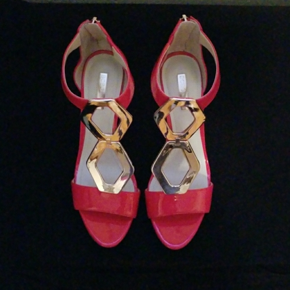 Red patent leather with silver hardware