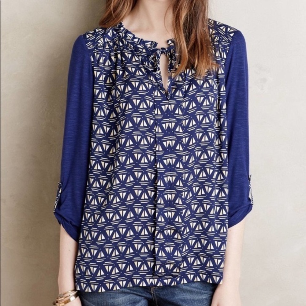 Anthropologie Meadow Rue Navy Geometric Top