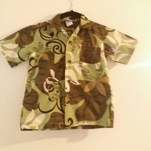 RJC Hawaiian Button Up Shirt Green Brown Trees Vin