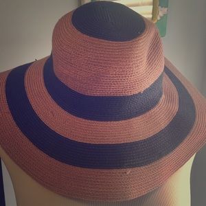 Navy blue & pink striped floppy sun hat - NWT