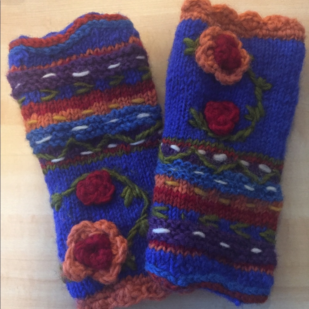 Knit Fleece-Lined Wool Fingerless Mittens