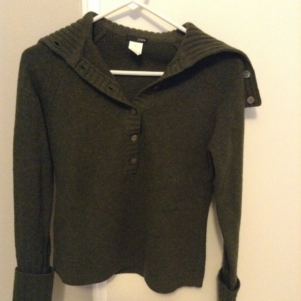 J. Crew moss green sweater s button shawl collar