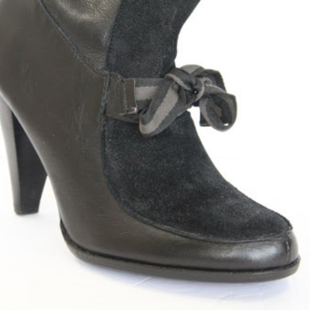 Poetic License Black Leather Boots Heels Bow - Picture 3 of 7