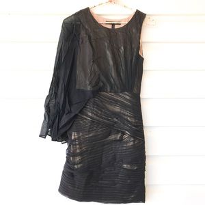 BCBGMaxAzria one shoulder drape mesh mini dress