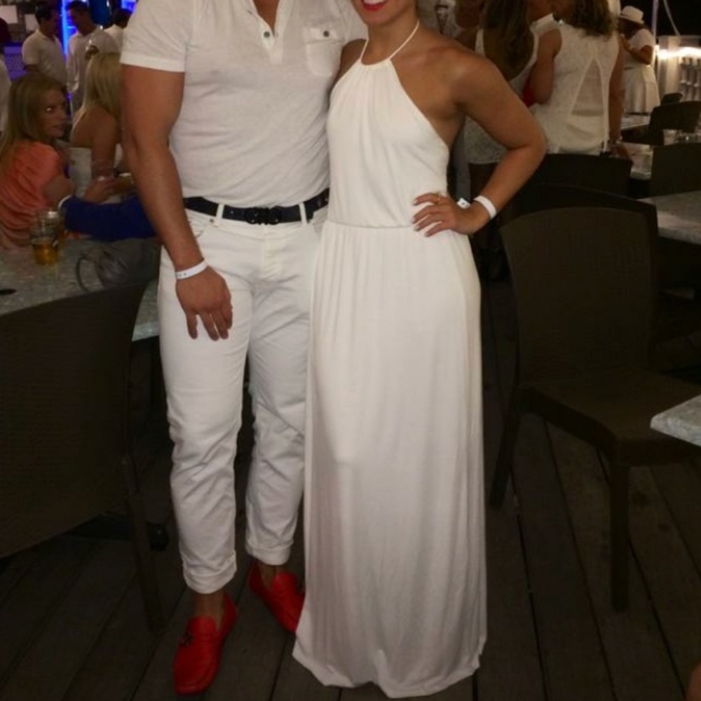 White halter maxi dress.