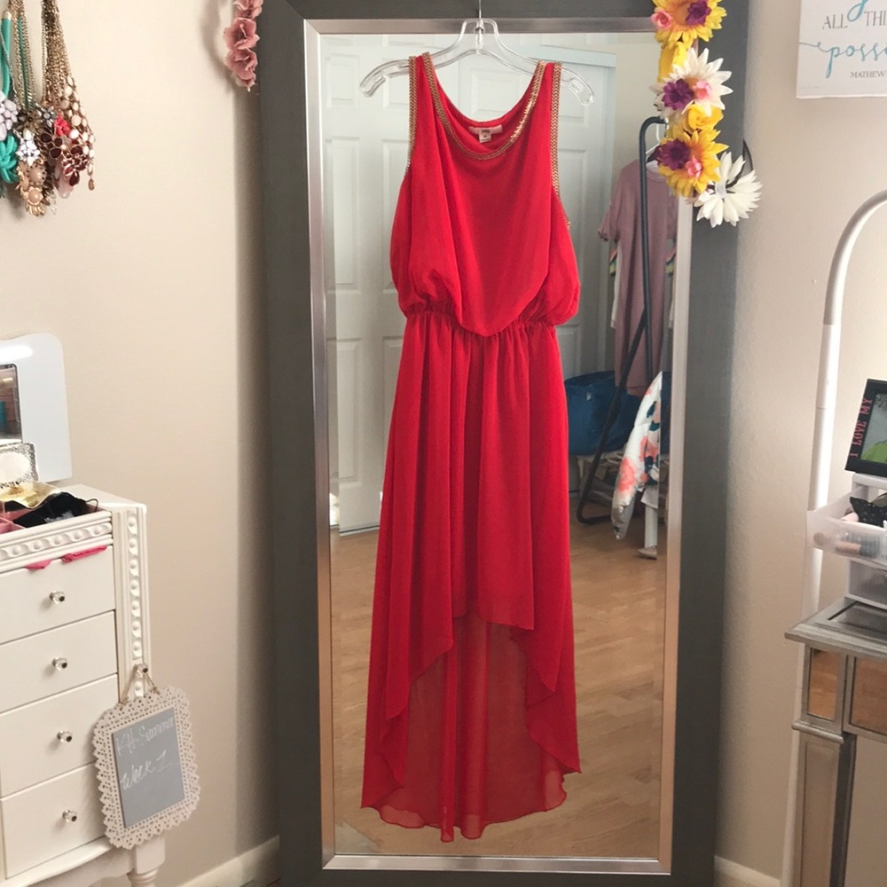 Red & Gold High-Low Dress