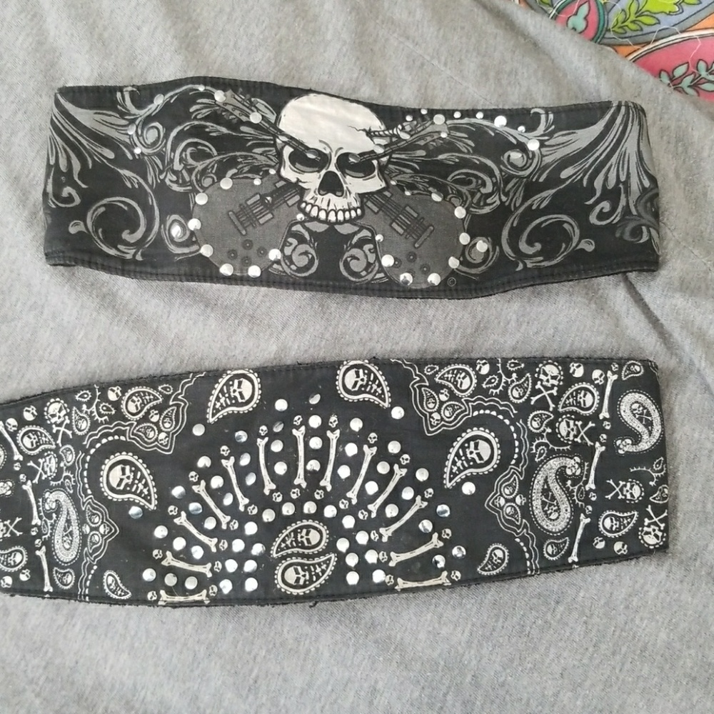 Two skeleton head bandanas