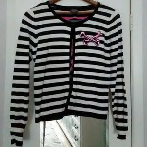 Too Fast Skull Crossbones Striped Cardigan Large