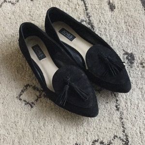 Black suede tassel loafers