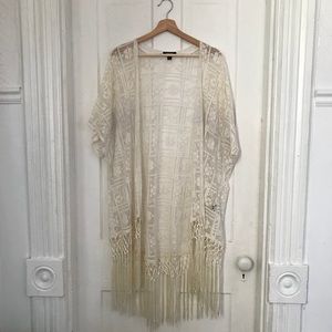 Kimono Ivory Sheer Lace Fringe Cardigan size: 1/2
