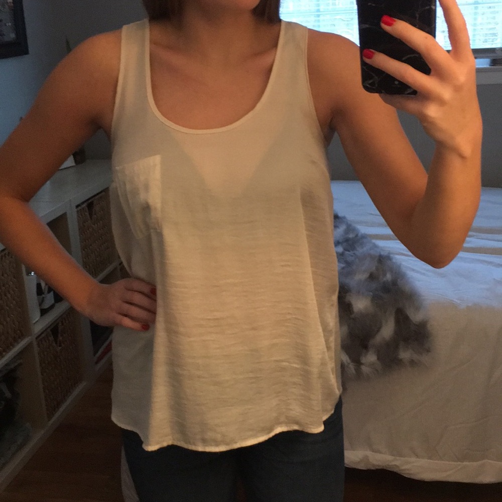 Flowy & Silky Cream Tank Top with Pocket