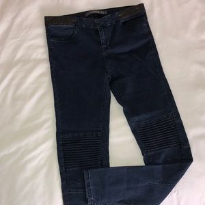 Zara Dark Wash Moto Skinny Jeans w/ Faux Leather