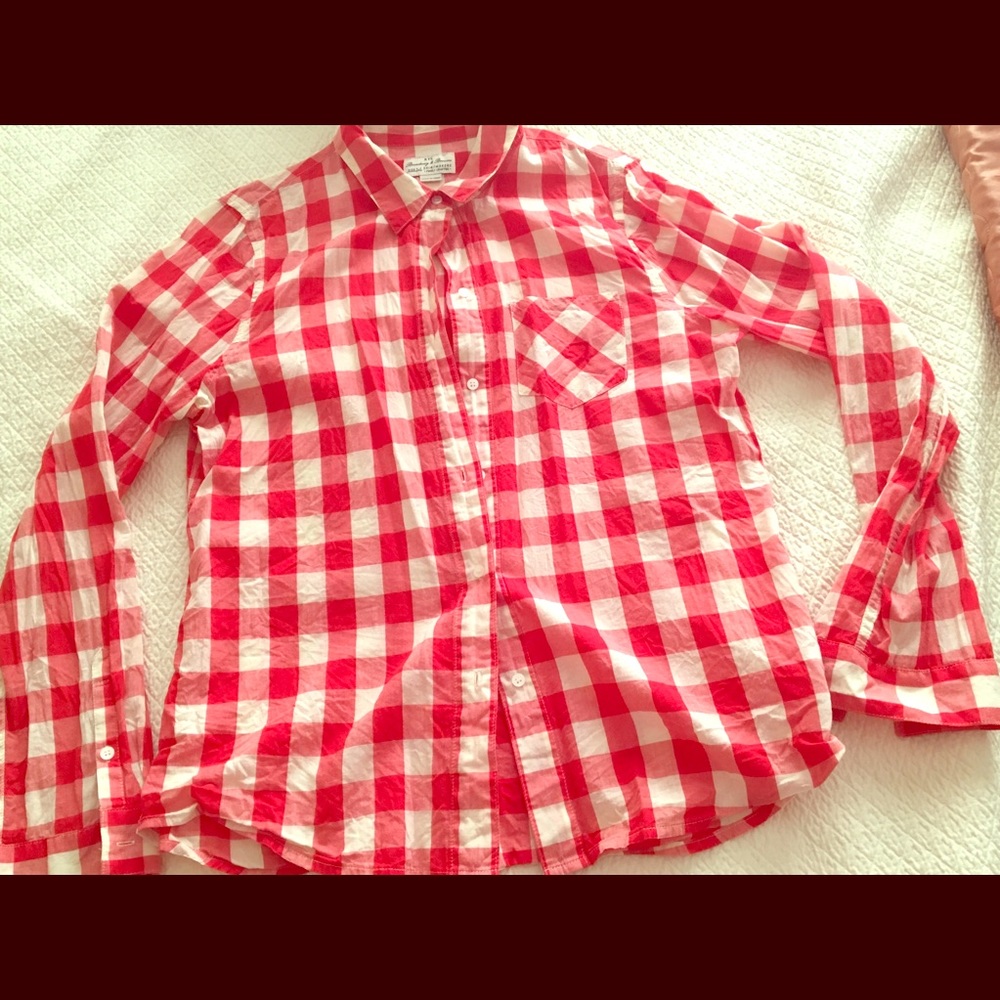 Red gingham button down shirt