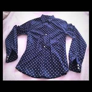 Navy with white polka dots button down shirt