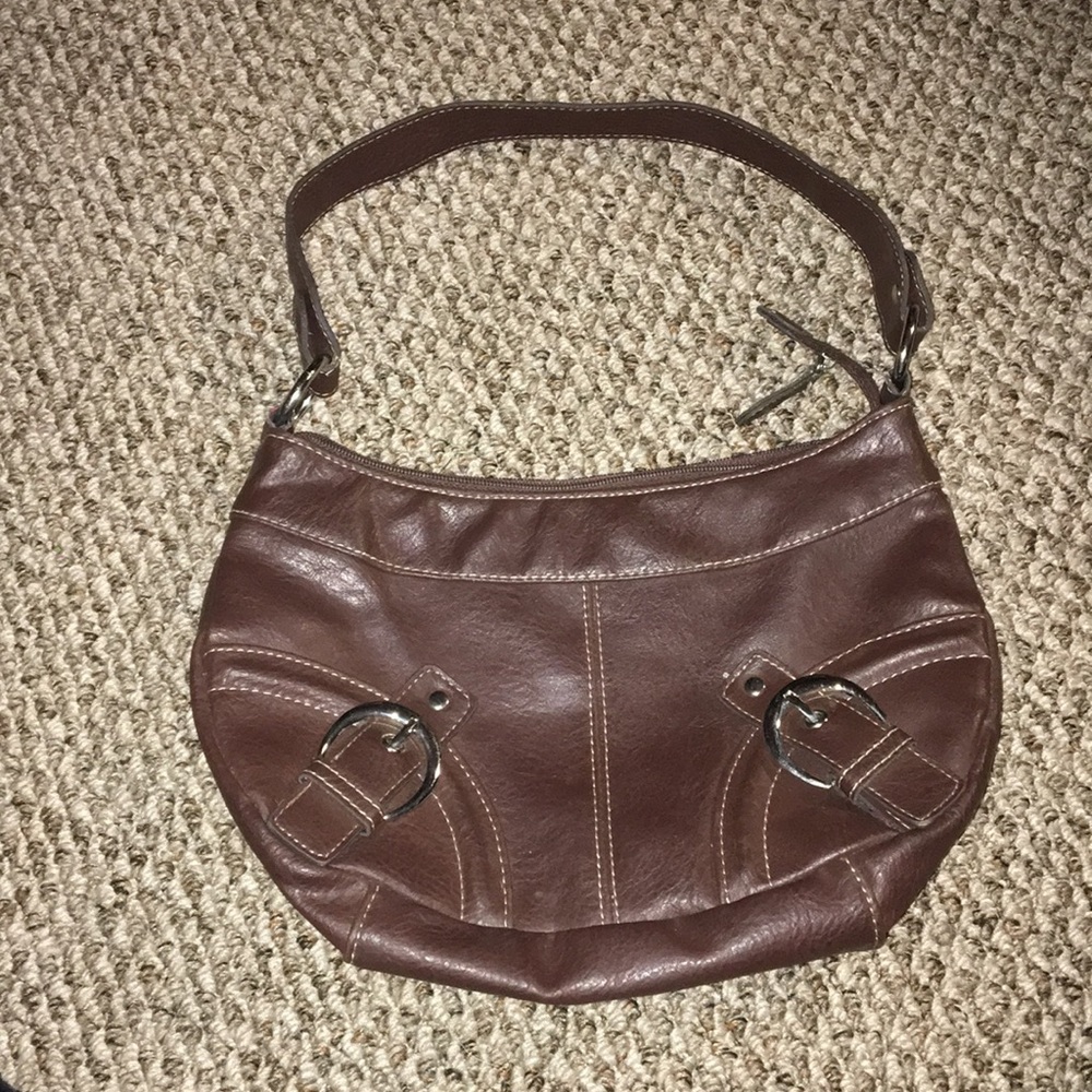 Brown pleather buckled purse