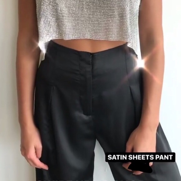 Black satin high waisted pant - Picture 1 of 4