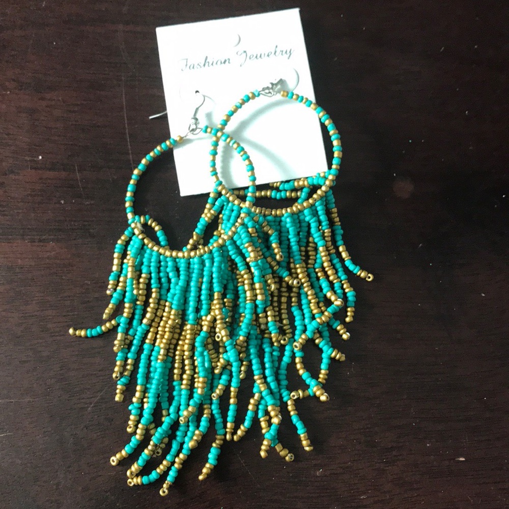 Bohemian-style Teal and gold fashion earrings