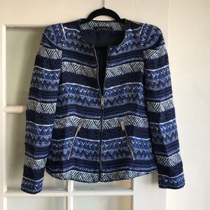 Zara Patterned Jacket With Leather Trim