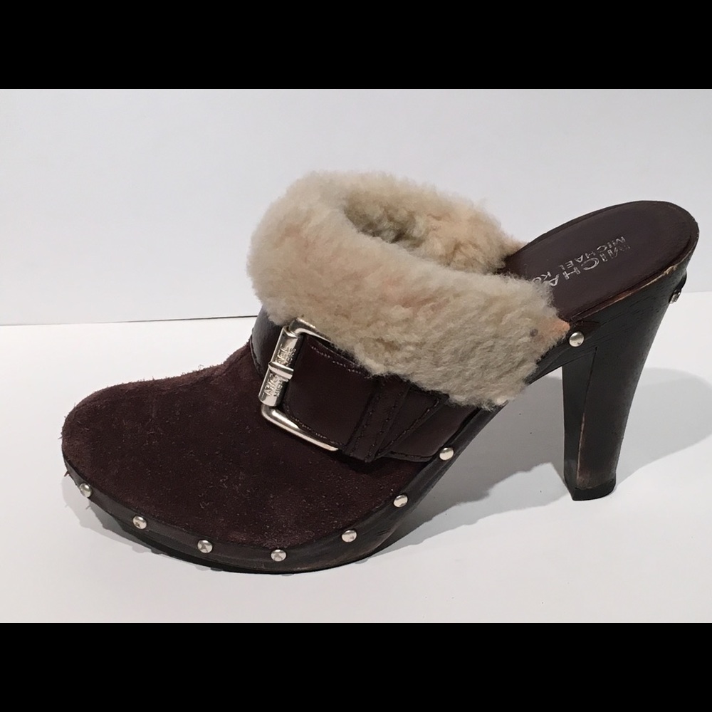 Michael Kors Brown Suede/Shearling Clogs - Picture 2 of 8